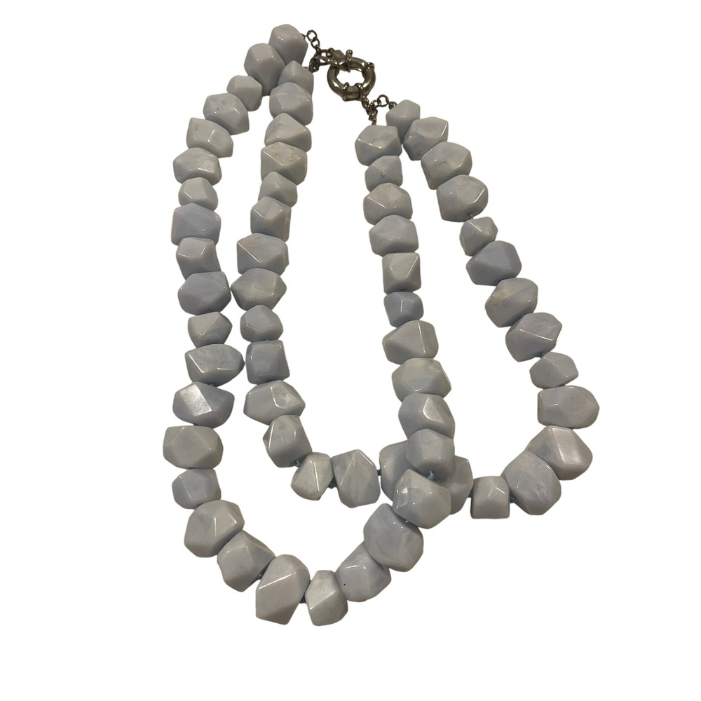 Banana Republic Blue  Agate Chunky Faceted Bead Statement Necklace Silver Tone